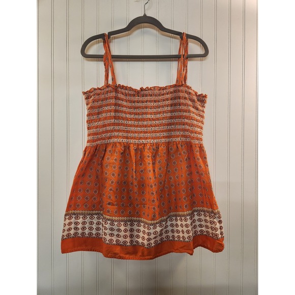 torrid Tops - Torrid Orange Medallion Smocked‎ Cotton Cami Top Plus Size 2 Bead Straps Boho